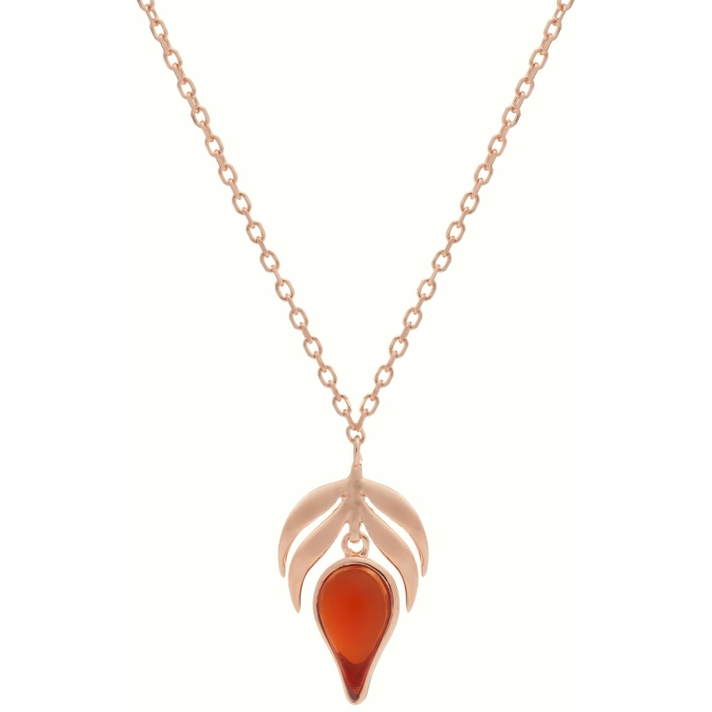 18ct Rose Gold Vermeil On Sterling Silver Red Stone Flame Fire Charm Pendant Necklace